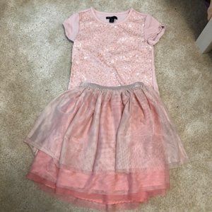 Pink sparkly shirt and sparkly pink skirt set!